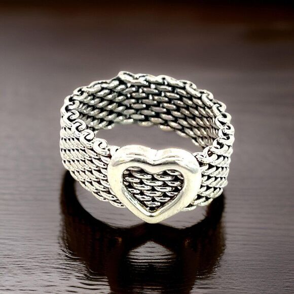 Tiffany & Co Estate Somerset Heart Ring Size 5.5 Sterling Silver 6.5 mm TIF690 - Picture 11 of 11